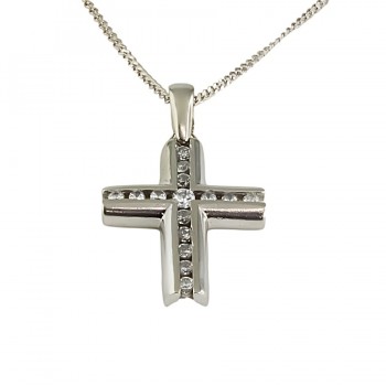 9ct White Gold Cubic Zirconia Cross Pendant with Chain